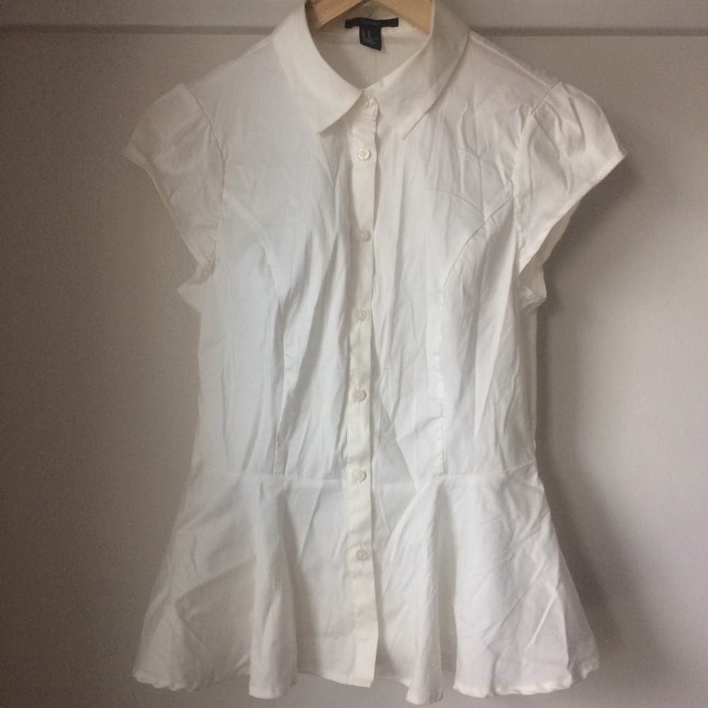 NWT White Button Up Peplum Top